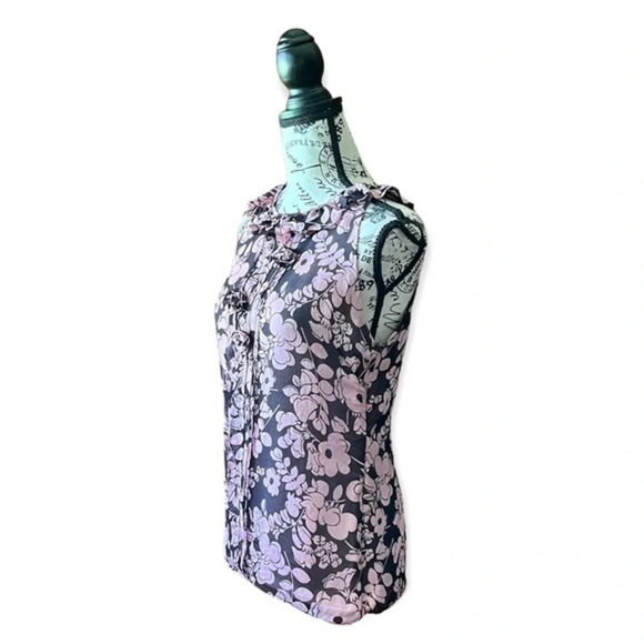 Milly New York women’s  black  floral sleeveless side zip silk blouse 6 mature - Picture 2 of 11